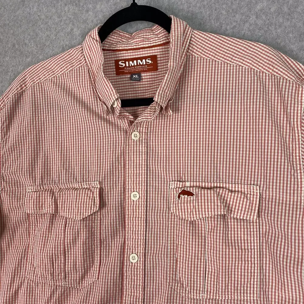 Simms Shirt Mens XL Pink Plaid Long Sleeve Button Up Pockets